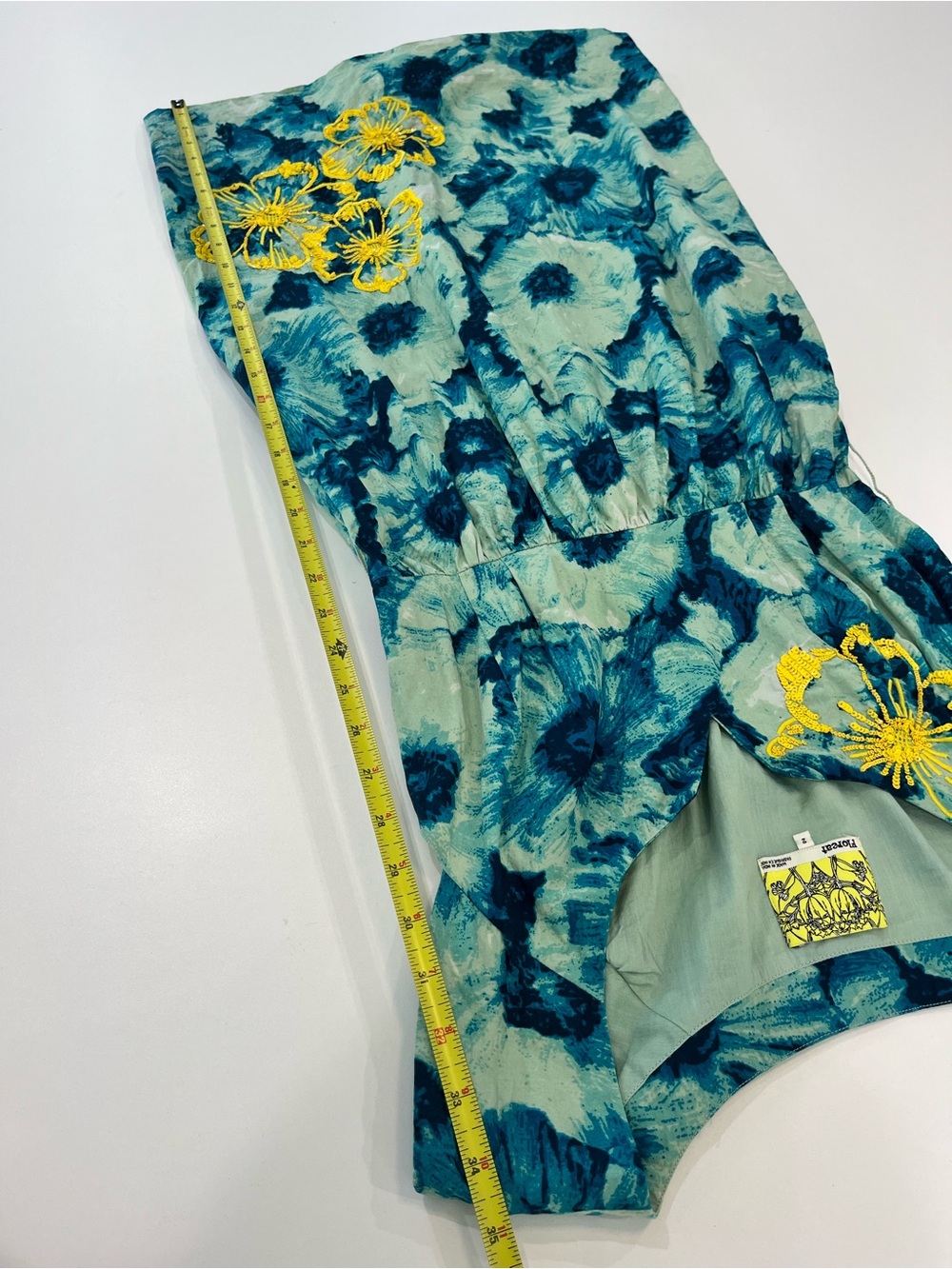ANTHROPOLOGIE Floreat Floral Sleeveless Dress in Blue with Yellow Embroidery - Picture 11 of 11